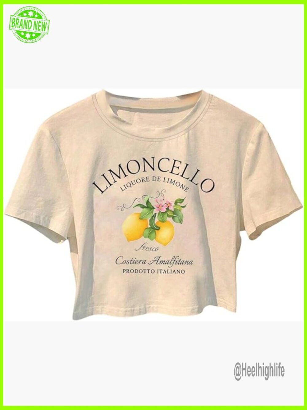 Short Sleeve Lemon Graphic Tee Crop Top Casual Crewneck
